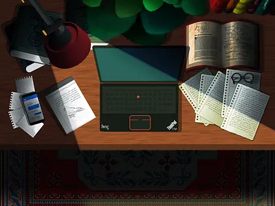 My Work space books darkness design heaven illustration lamp notes room rug scene work space
