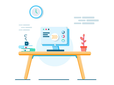 Workspace adobe illustrator blue books computer daily design day3 design desk desktop graphic design icon icon illustration illustration minimal spot illustration tea vector workspace