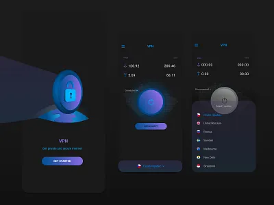 VPN App application application design dark app dark theme lock mobile app mobile app design mobile design secure security ux vpn vpnapp