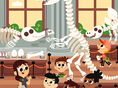 Trip at the museum. adobe illustrator astute graphics dinosaurs fossils illustration kidlit kidlitart kidlitartist kidlitillustration kids museum palaeontology school vector