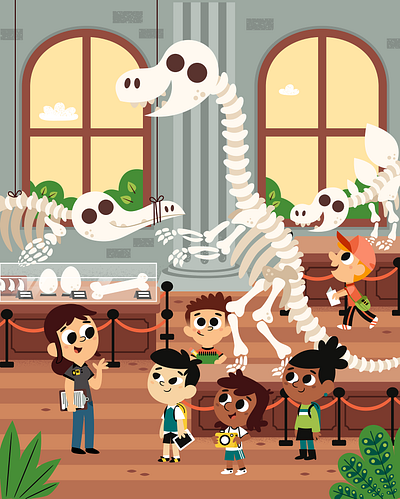 Trip at the museum. adobe illustrator astute graphics dinosaurs fossils illustration kidlit kidlitart kidlitartist kidlitillustration kids museum palaeontology school vector