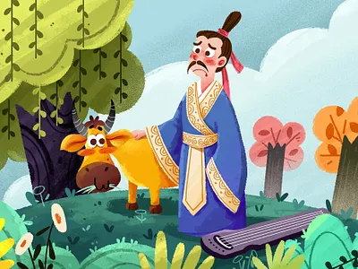 对牛弹琴 character design childrens illustration design illustration plants