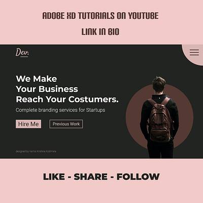 Landing page design for portfolio website using Adobe XD adobexd landingpage ui ui design uiux ux web website design xd xd design