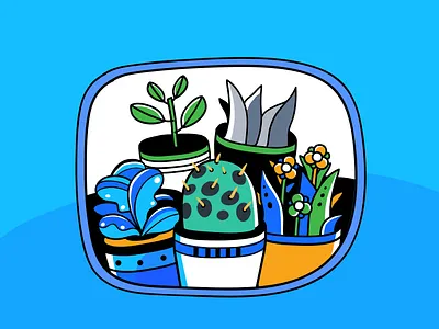 A garden with fancy plants 90s artbook childhood garden gardening illustration plant illustration plants tree