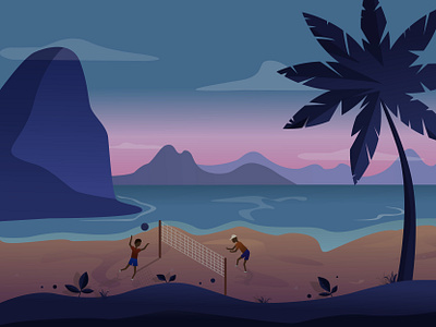 Rio de Janeiro art beach brazil brazilian design illustration ocean rio riodejaneiro sport sunset vector volleyball