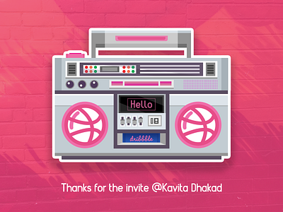 Hello Dribbble! boombox design firstshot flat hello dribbble illustration music player radio retro sticker system