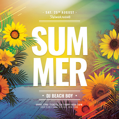 Summer Flyer beach design download flower flowers flyer graphic design graphicriver instagram instagram template photoshop poster psd summer template