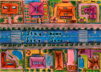 Stay home stay save color pencil coloring drawing handdraw handdrawing house illustration paper stay home stay save