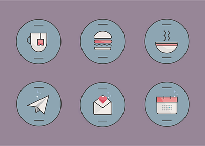 Icon Set - Daily UI Challenge art blue branding calendar challenge design dribbble flat food icons illustration logo paper vector