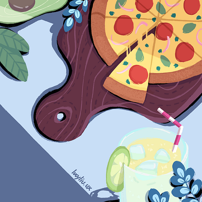 Pizza Lunch 🍕 art artwork avocado creative drawing food food illustration illustration lemon lemonade lunch pepperoni pizza pizza