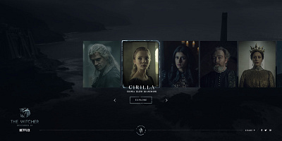 Netflix The Witcher - Website Character selection screen black custom dark design experience fantasy full screen interactive movie netflix series tv ui ux web design witcher