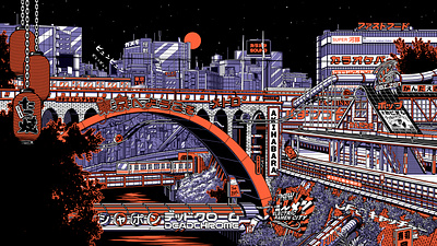 TOKYO BY NIGHT 1/2 bridge city design graphic illustration japan japanese night paiheme paihemestudio retro retro design river tokyo train typography vintage