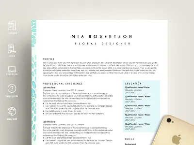 creative resume template word / floral feminine clean resume creative resume curriculum vitae cv cv template modern modern resume professional resume resume template template