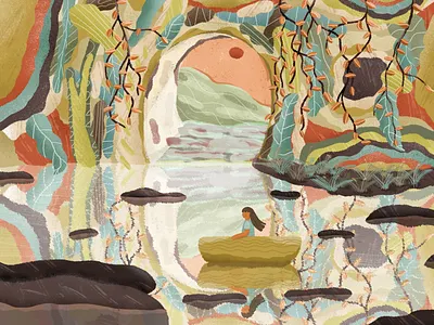 nature boat color design girl illustration nature water
