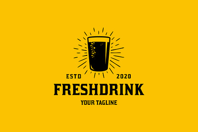 Fresh Drink Glass Logo Template beer beer art beer branding brand identity brewery logo brewing company clean design craft beer creative design emblem logo fresh drink hand drawn hops logo design logo template logotype monochrome retro logo vector vintage logo