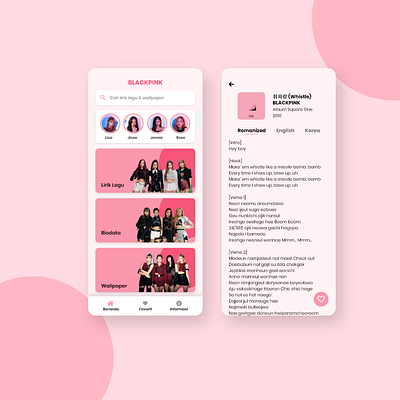 Blackpink lyrics App blackpink mobile app ui uidesign uiuxdesign