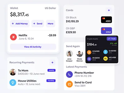 Wallet UI Elements bank crypto design system finance fintech mobile ui product system ui uikit uiux wallet
