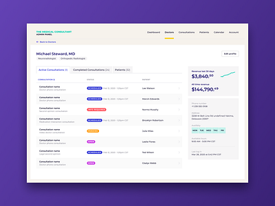 Medical Admin Panel admin panel design medical status table design tabs ui