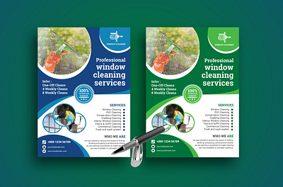 Professional Window Cleaning Services Blue Green branding business casual clean cleaning flyer cleaning service cooperation creative flyer design designer flyer design