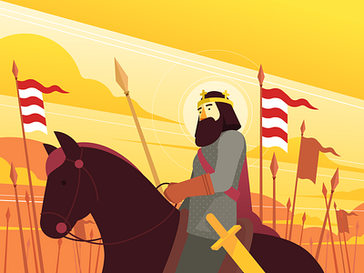 IV Béla ai animation character character design crown emperor flags flat horse horseback hungary king lance motion sek sekond styleframe sword vector vectorart