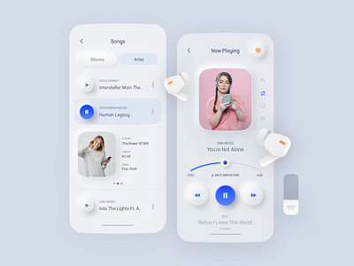 Music Player App Neumorphic Concept app banglore bigsur colors debut design system gradient light minimal minimalist music music player neumorphic neumorphism shadow skeumorphism skeuomorph ui ux white