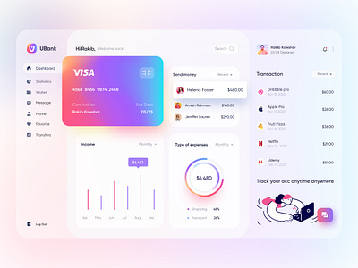 Banking Dashboard UI/UX banking banking dashboard clean colorful finance finance dashboard financial gradient mobile banking online bank online banking rakib ui uiux ux visual design wallet wallet dashboard