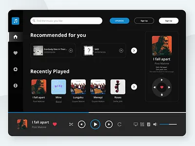 Music Player Web app clean dark dark mode design desktop figma icon music music player player ui ui ux ui design uiux user interface ux ux design web web design