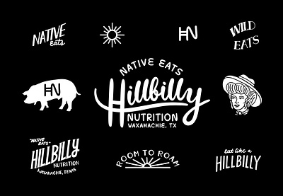 Hillbilly Nutrition Logo Sheet branding design drawing farm hand drawn hillbilly illustration logo texas text type vector western