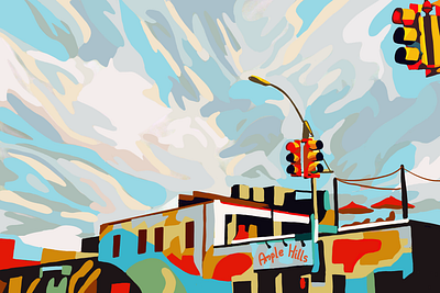 New York City abstract art brooklyn buildings cafe chelsea clouds colorful art creative design illustration inspiration neighborhood new york new york city nyc popart procreate sky soho sunset traffic