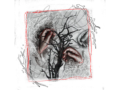 Hold On branch collage dark art hands photo editing procreate spooky water