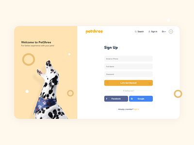 Petshree Sign Up adobe xd dailyui form illustration pet pet care pet website petshop petshree sign in sign up form sign up page signup ux web design webdesign