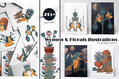 WOMEN & FLORALS ILLUSTRATIONS art background clipart collection design floral floral design florals flowers graphic design graphics illustration illustrations new poster print print design vector women womens day