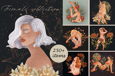 FEMALE COLLECTION modern graphic kit art clipart design elements female female collection florals flowers graphic design graphic collection graphic design graphic kit graphics illustration logo modern graphic kit poster print printing vector