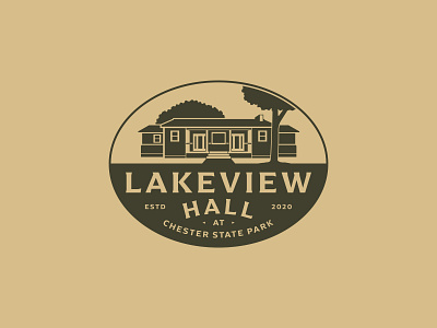 Lakeview Hall brand development branding building estd identity lake lake logo lake view one color oval sc shapes simplified south carolina state park tree typeography