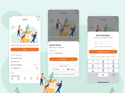 Grocery Store - Login account page account ui grocery app grocery online grocery store login login design login form login screen mobile mobile app mobile app design mobile ui otp otp screen user login user page