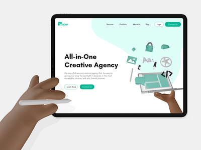 Website Design with 3D Hands and Components 3d 3d art developer green hands ipad landing page laptop tools website design