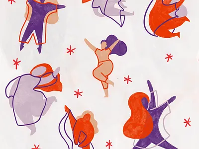 Danse, Danse! brush brushpen illustration pastel portrait red texture textured women