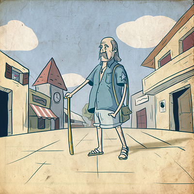 The Veteran colours comic comics digital digital 2d illustration old man photoshop sketch town xp pen