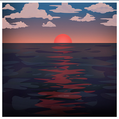 "Alone for our last goodbye" flat illustration ocean portrait sky vector water