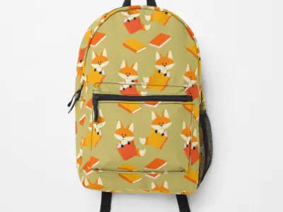 backpack pattern reading foxes affinity affinitydesigner backpack book character design digital illustration fox illustration pattern design pencildog product design vector