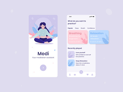 Meditation App android app design illustraion illustration interface meditating meditation meditation app mindful mindfulness mobile mobile app relax sleep sleep app ui user interface ux vector