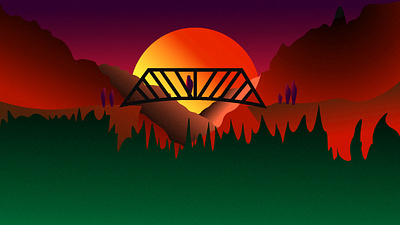 sunset bridge 2d adobe artoftheday bridge creative digitalart gradient graphic graphic design graphicdesign green illustration illustrator mountains simple sketch sunset