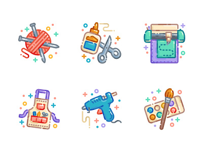 Arts & Crafts Icon Set craft crafting cricut digital illustration flat design flat illustration icon pack icon set icons illustration knitting