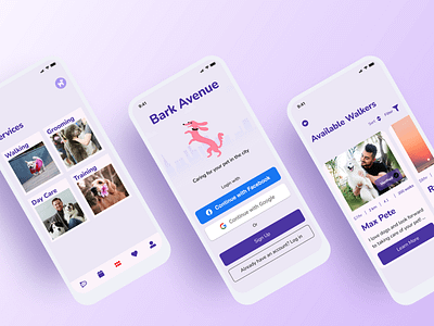 Bark Avenue -- Caring for your pet in the city branding design figma mobile prototyping ui ux wireframes