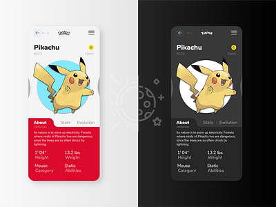 Pokédex | Redesign adobe illustrator app app design dark mode design figma figma design layout pikachu pokedex pokemon ui