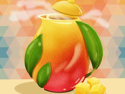 Mango Tea colorful design fruit illustration lauren draws product design teapot