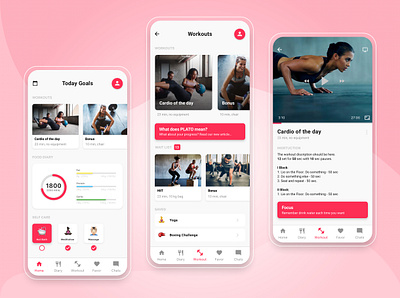 Mobile application for Global Sport Company cards ui gallery mobile mobile app mobile ui navbar pink product design progress sport sport app sport ui tracker ui video ui workout app workout tracker