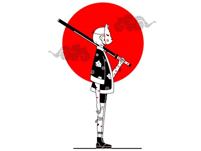 girl with katana girl illustration katana kimano mask vector