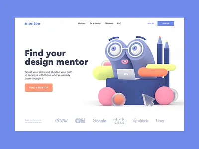Mentor search service 3d character cinema4d concept design hero banner illustration landing mentor ui