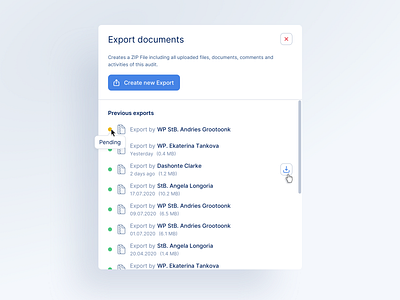 🔎 Web App for Auditors - Export app desktop export icon modal ui ui ux ui design ux ux design web app webdesign